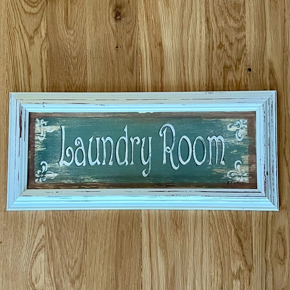 Laundry Room Wall Art, Rustic White Frame, 19.5”x 8.75” - Picture 1 of 2